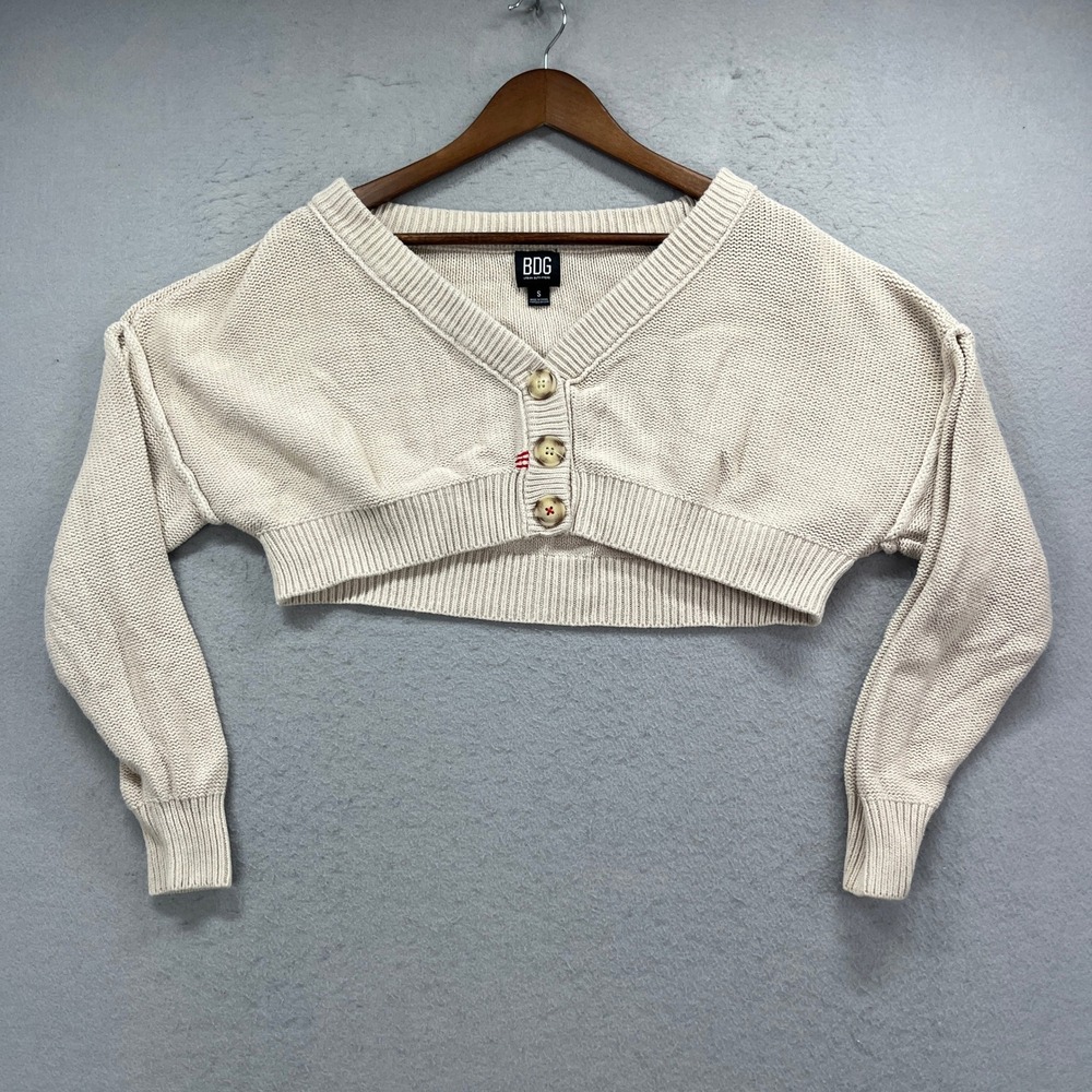 BDG Cardigan Sweater Womens Small Tan Cropped V-Neck Knit Boho Chic Streetwear